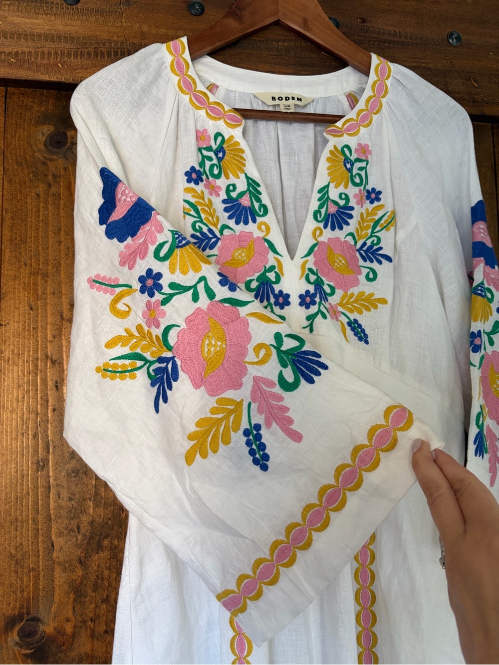 Boden Una Linen Embroidered Caftan Maxi Dress. Size: 8 - Picture 11 of 16